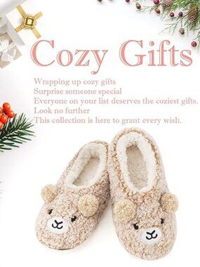 Cute Animal House Slippers, Warm Fuzzy Slipper Socks with Grippers Non Slip